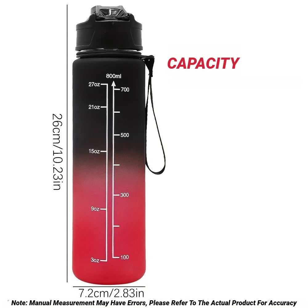 800ML Large Capacity Sports Water Bottle Leak Proof Plastic Drinking Cup With Scale Suitable For Travel Fitness Leakproof